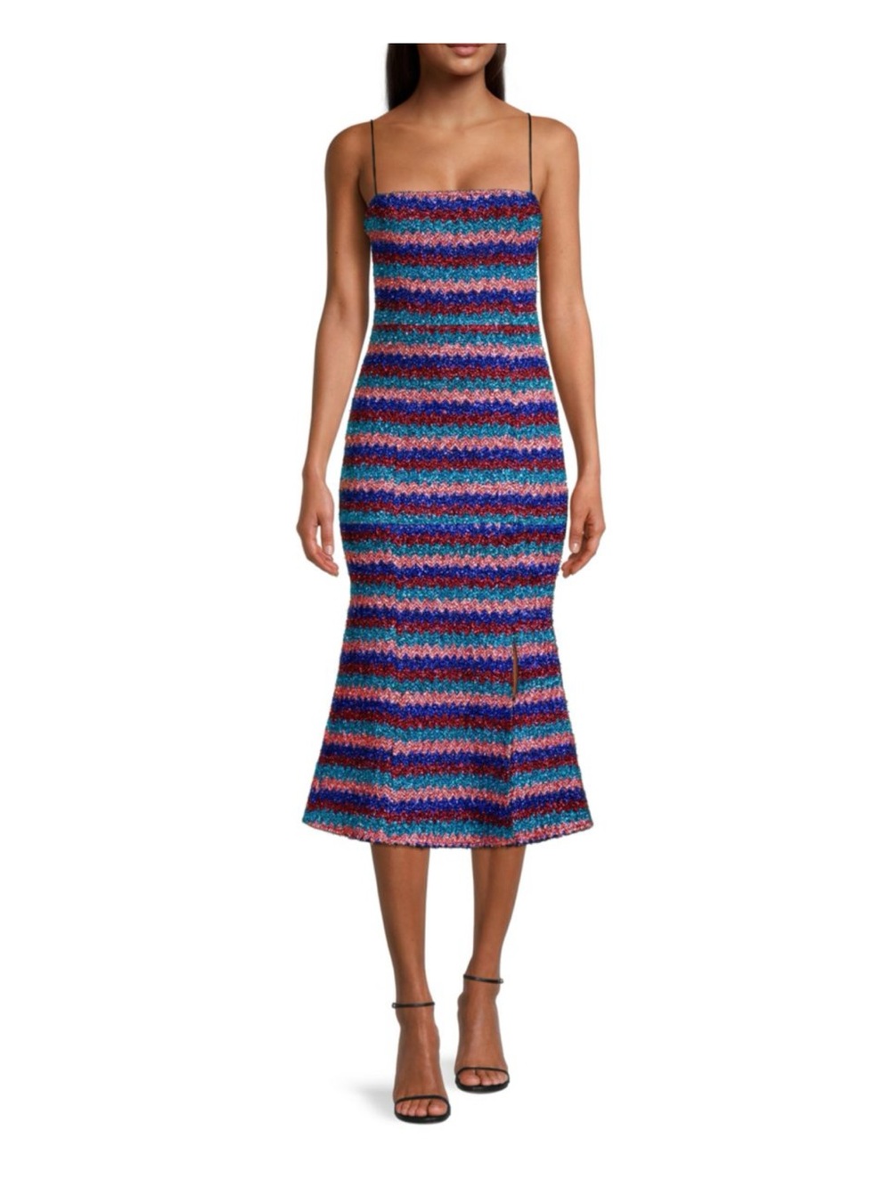 Elliatt Multicolor Striped Knit Midi Dress - Blue Purple Pink